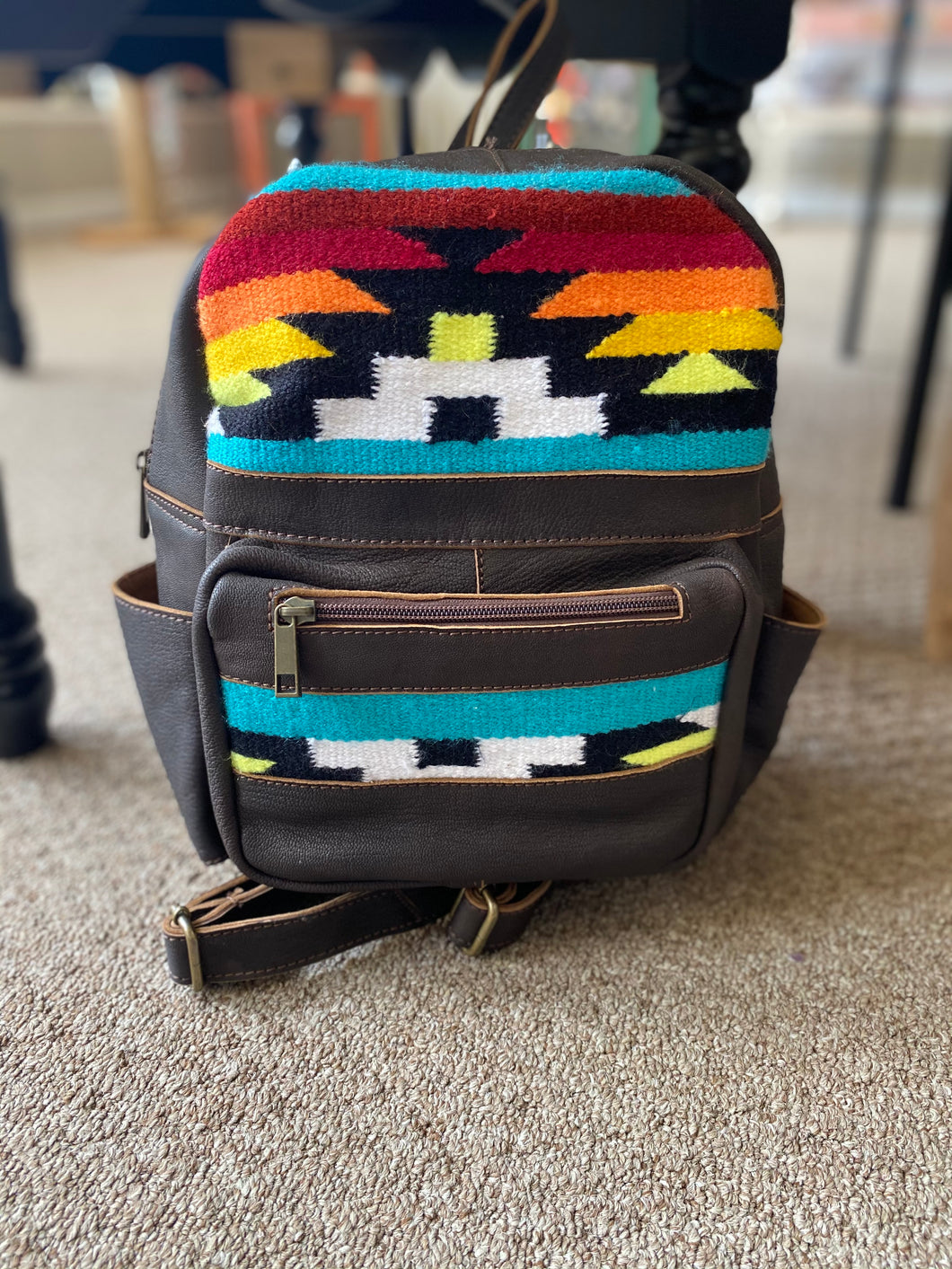 Aztec & leather backpack