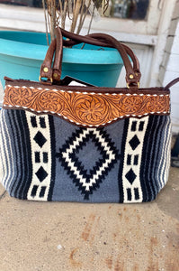 Aztec leather tooled, blanket purse