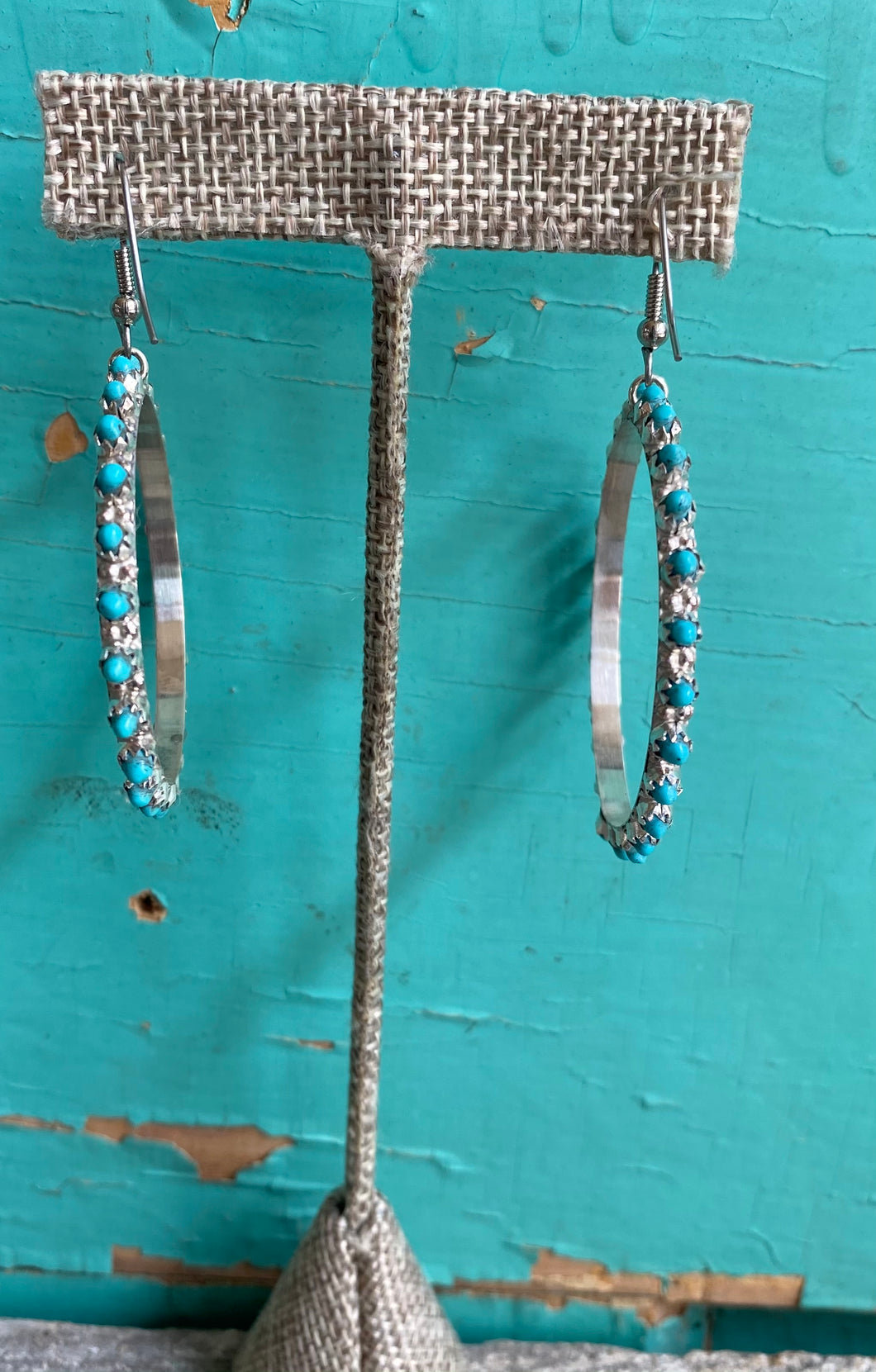 Sterling silver turquoise hoops